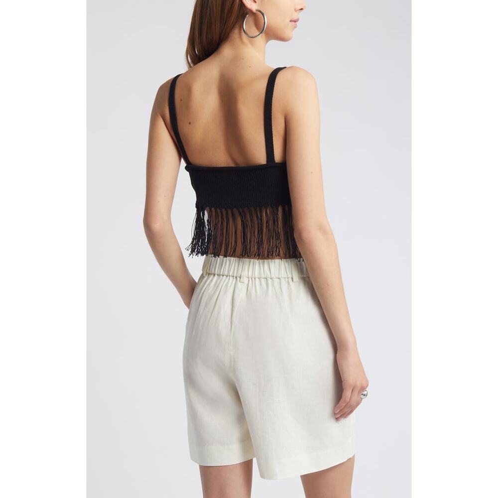 Open Edit Fringe Sweater Bralette Black Knit Crop Festival Boho Nordstrom M NWT - Picture 10 of 10